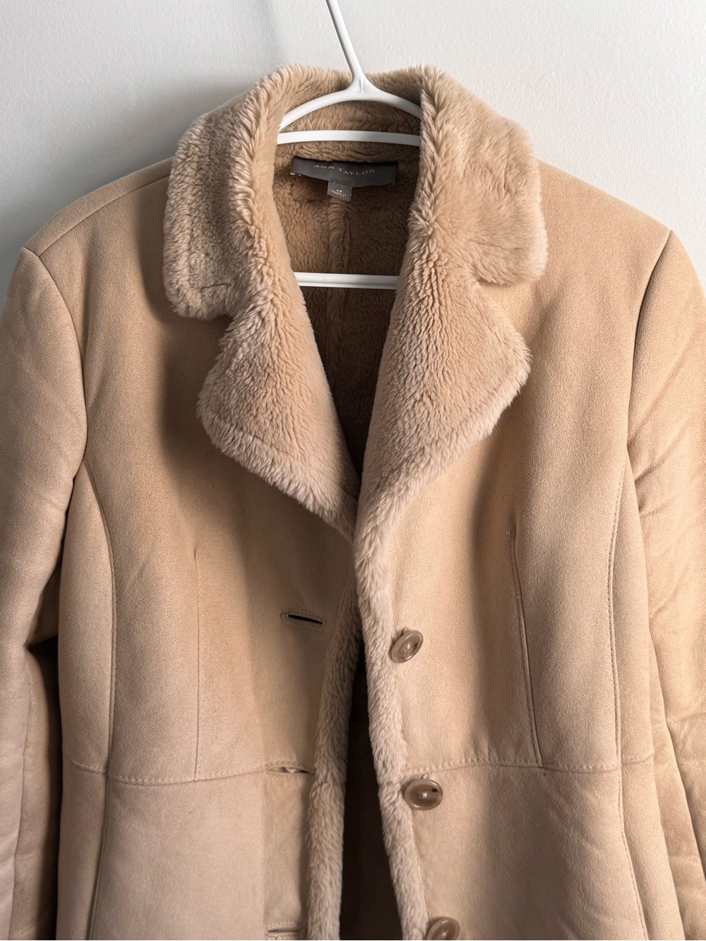Ann Taylor Tan Faux-Shearling Collar Pea Coat